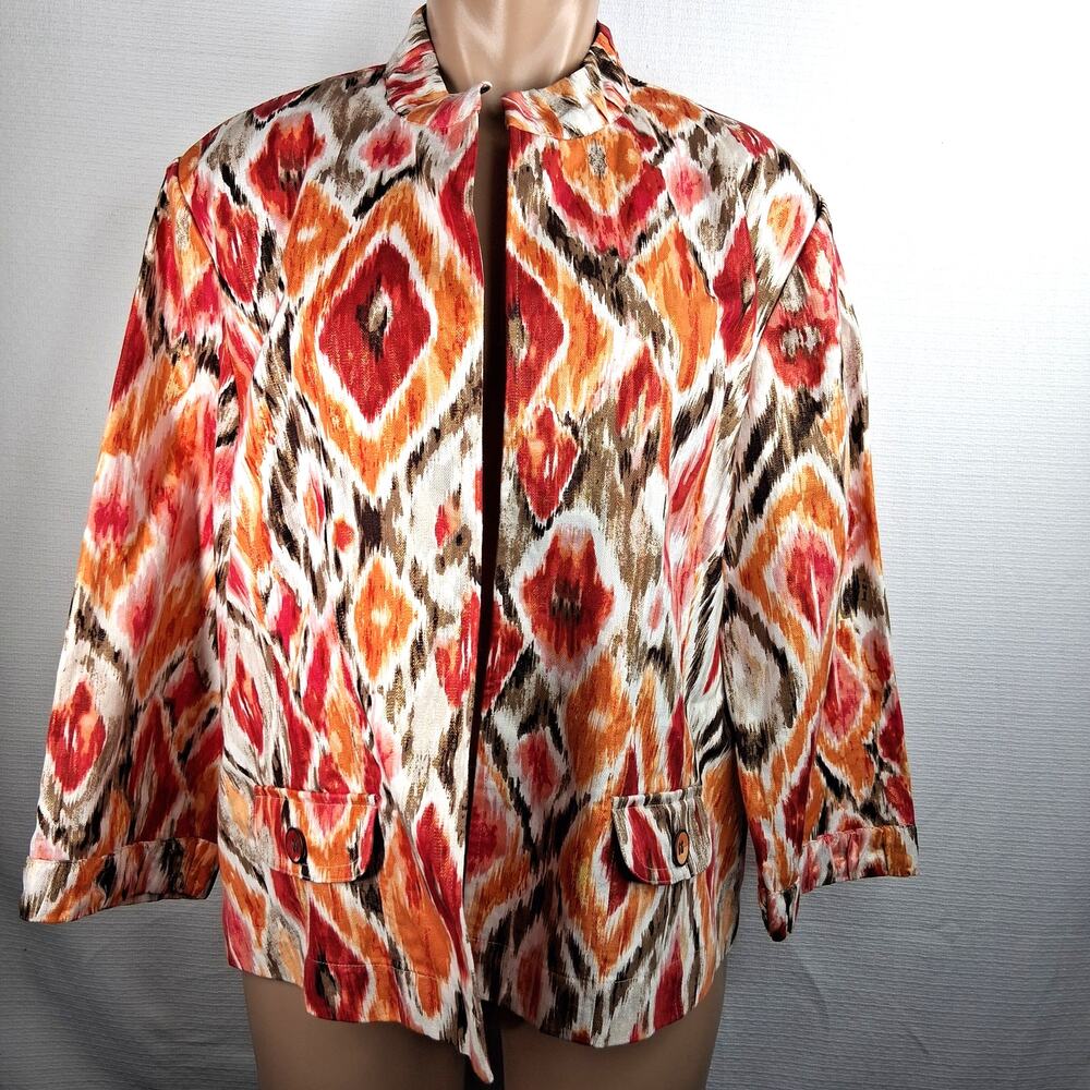 Chico's Blurred Ikat Alegra Open Front Jacket Blazer Women's 3 / XL /‎ 16